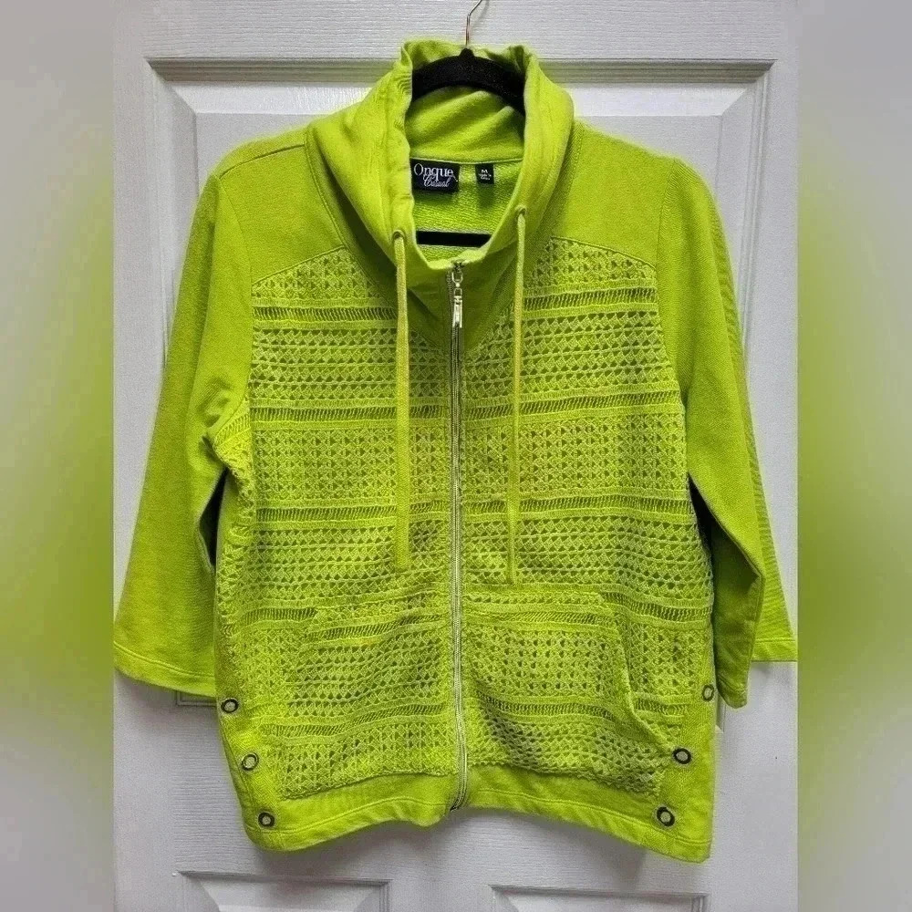 Onque Casual Full Zip Womens 3/4 Sleeve  Jacket Size Medium